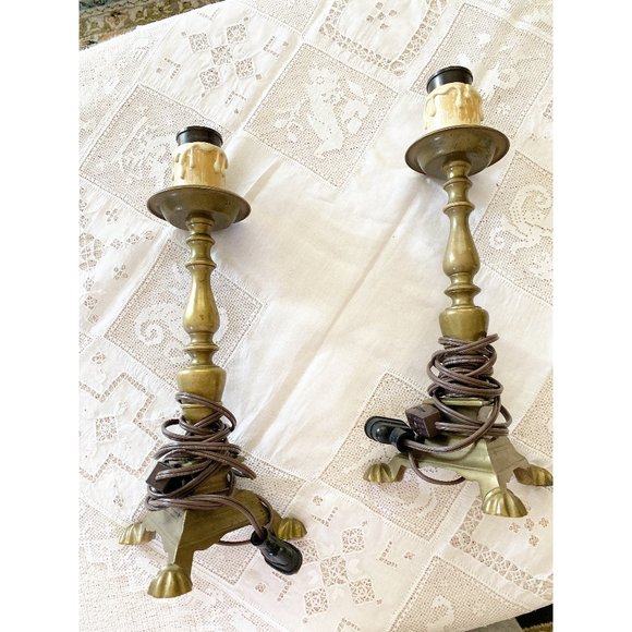 Vintage Antique Brass Table Lamps (Set of Two)